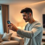 Person using voice command to control lights and thermostat