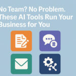 Dashboard with icons of AI tools for content creation, social media management, email marketing, and business automation