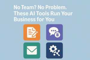 Dashboard with icons of AI tools for content creation, social media management, email marketing, and business automation