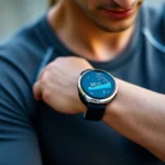 Close-up of a person checking fitness data on a wearable