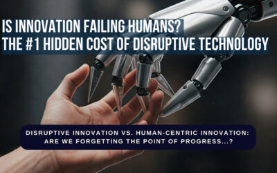 Is Innovation Failing Humans? The #1 Hidden Cost of Disruptive Technology Sleek robotic hand reaching towards a struggling human hand, symbolizing the potential for disruptive technology and innovation to fail humanity.