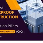 Cross-section illustration of a hybrid foundation pillars featuring an extruded PVC outer shells filled with cement, highlighting waterproof and low-cost construction methods.