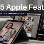 Apple ecosystem with iPhone, iPad, MacBook, and Apple Watch interacting seamlessly, emphasizing user-friendliness and privacy.