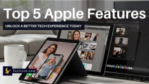 Apple ecosystem with iPhone, iPad, MacBook, and Apple Watch interacting seamlessly, emphasizing user-friendliness and privacy.
