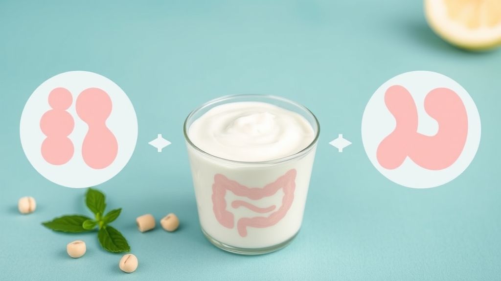 Visual representation of probiotic yogurt improving gut health and combating diarrhea.