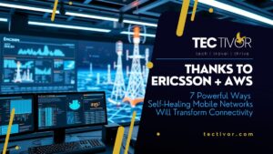 Illustration of self-healing mobile networks powered by AWS and Ericsson AI, showing automated response systems in action