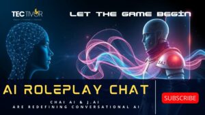 A futuristic visual representing the dynamic interaction between a human user and an AI chatbot. Digital lines flow between a human silhouette and an abstract digital character, symbolizing the advanced AI roleplay chat capabilities of platforms like Chai AI and J.AI in revolutionizing conversational AI.