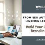 A professional man optimizing her LinkedIn profile and personal brand website, representing modern SEO professionals and personal branding strategy