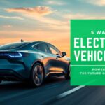 Electric Vehicles: 5 Incredible Ways They’re Powering the Future of Mobility A futuristic electric vehicles (EV) driving on a highway with a city skyline and renewable energy sources, symbolizing automotive electrification and sustainable transportation.