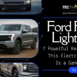 A Ford F 150 Lightning electric pickup truck towing equipment at a rugged construction site, showcasing the power and versatility of the F-150 pickup.